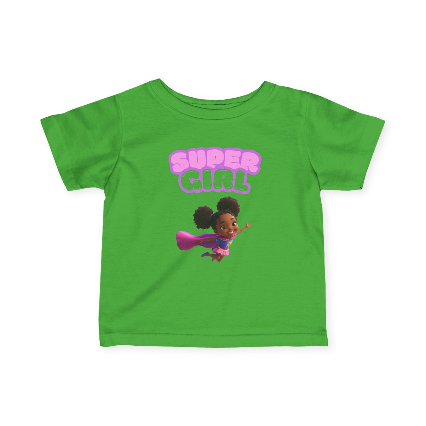Infant Tee — "Super Girl" Flying Baby Superhero Graphic (Pink)