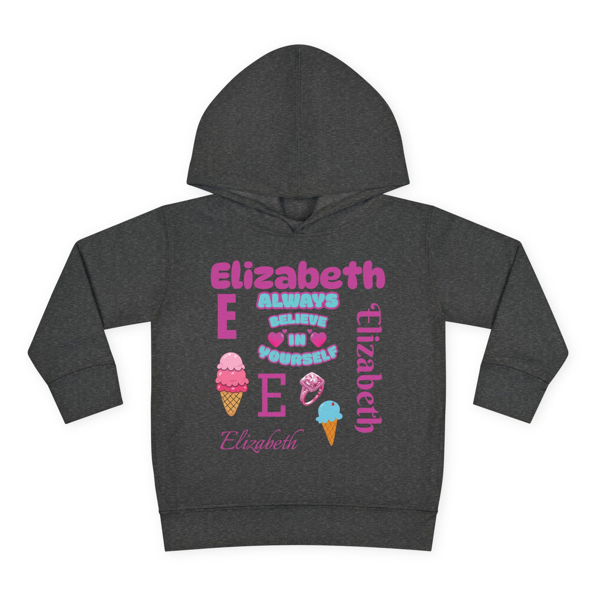 Personalized Toddler Hoodie - "Always Believe in Yourself" Cute Ice Cream Design