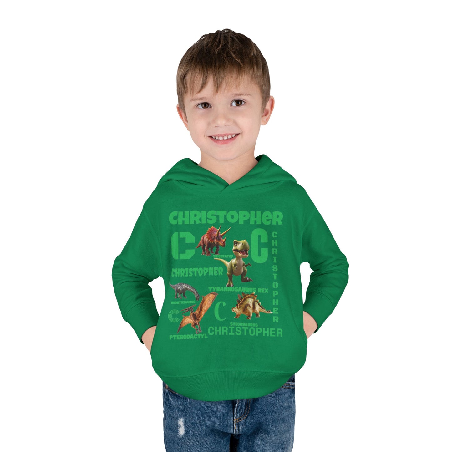 Boys Toddler Hoodie — Personalized Dino Name Collage (Custom Kids Pullover)
