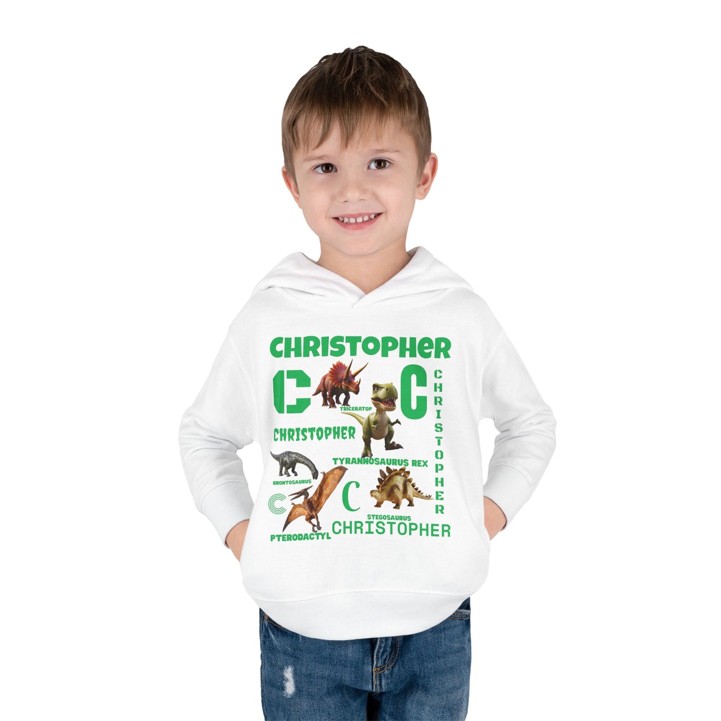 Boys Toddler Hoodie — Personalized Dino Name Collage (Custom Kids Pullover)