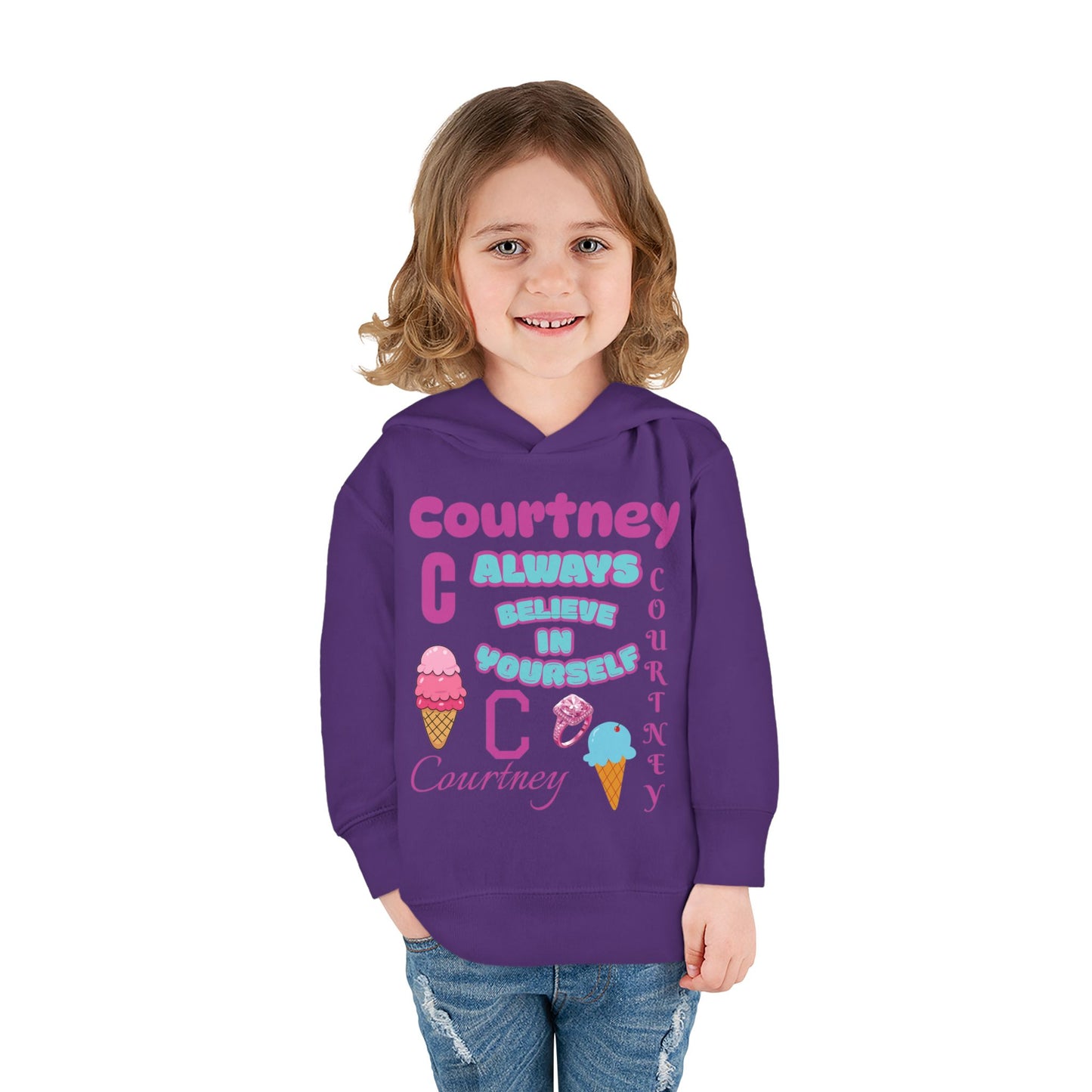 Personalized Toddler Hoodie - "Always Believe in Yourself" Cute Ice Cream Design