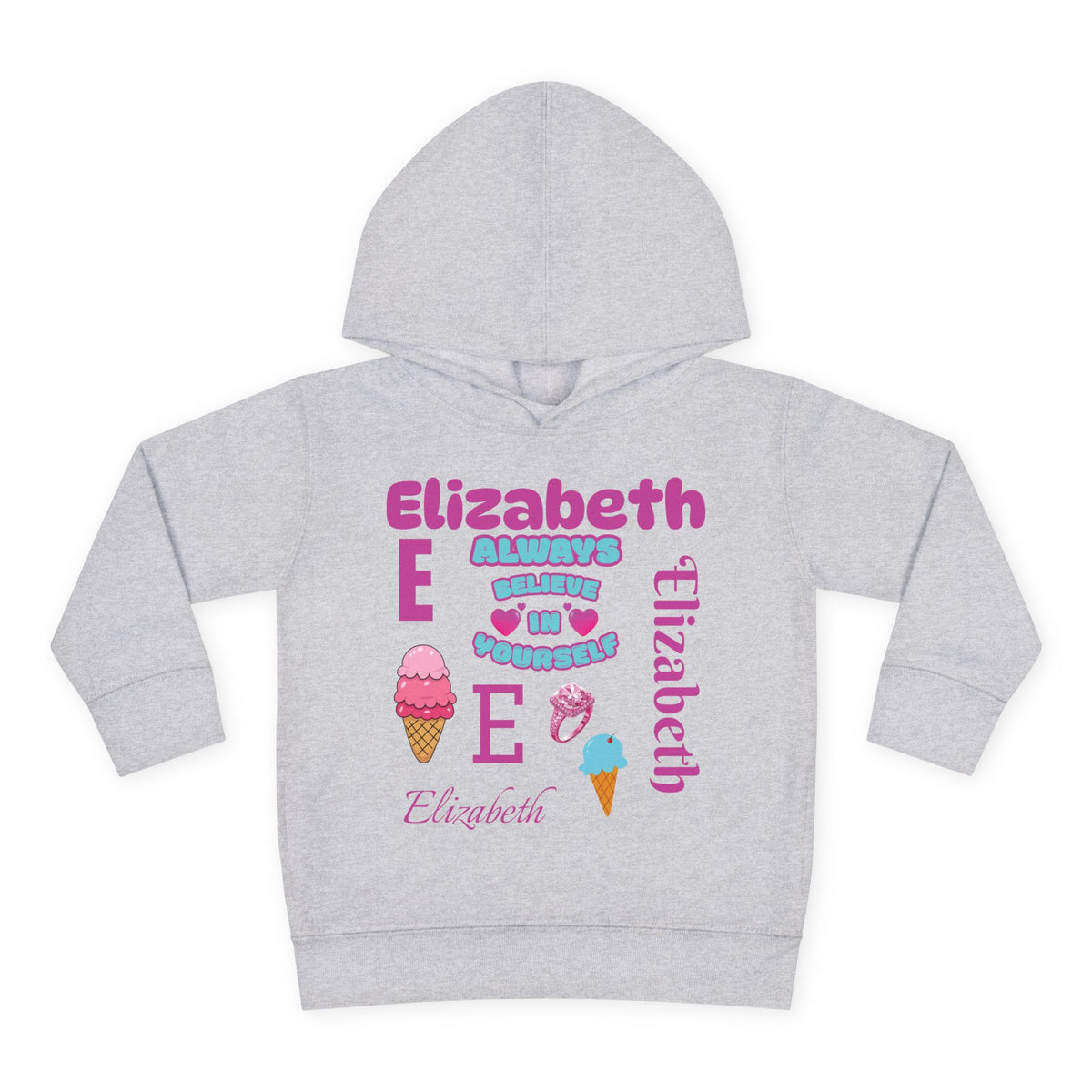 Personalized Toddler Hoodie - "Always Believe in Yourself" Cute Ice Cream Design