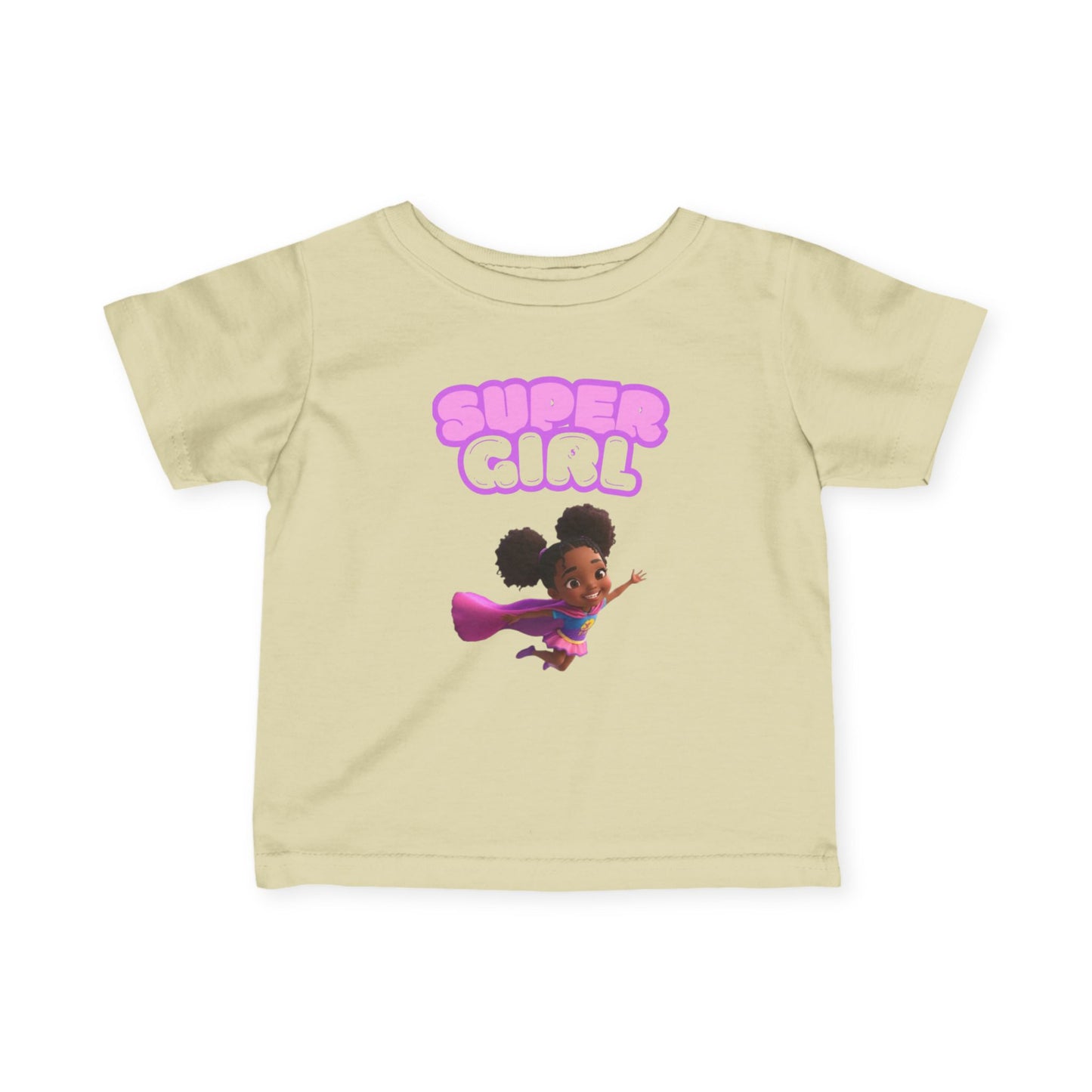 Infant Tee — "Super Girl" Flying Baby Superhero Graphic (Pink)