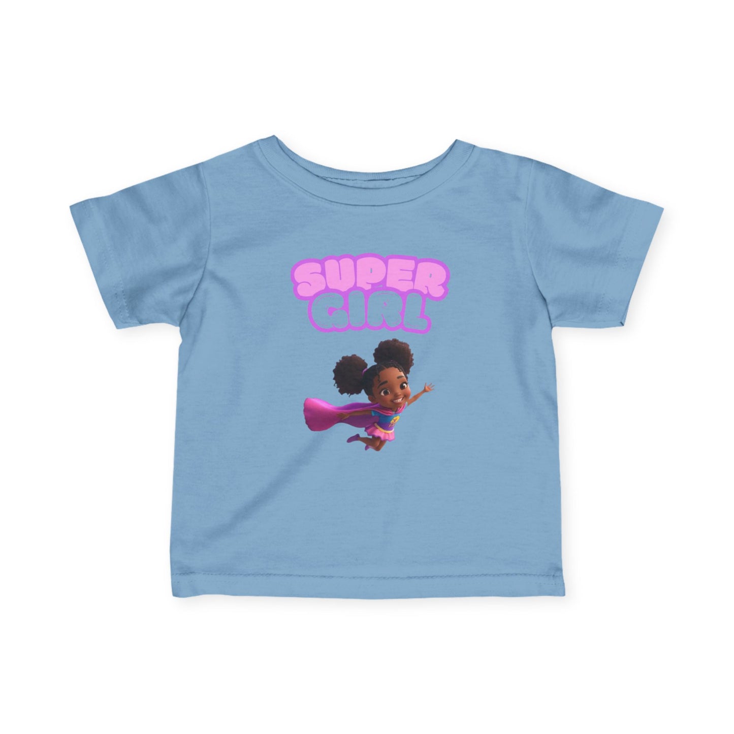 Infant Tee — "Super Girl" Flying Baby Superhero Graphic (Pink)