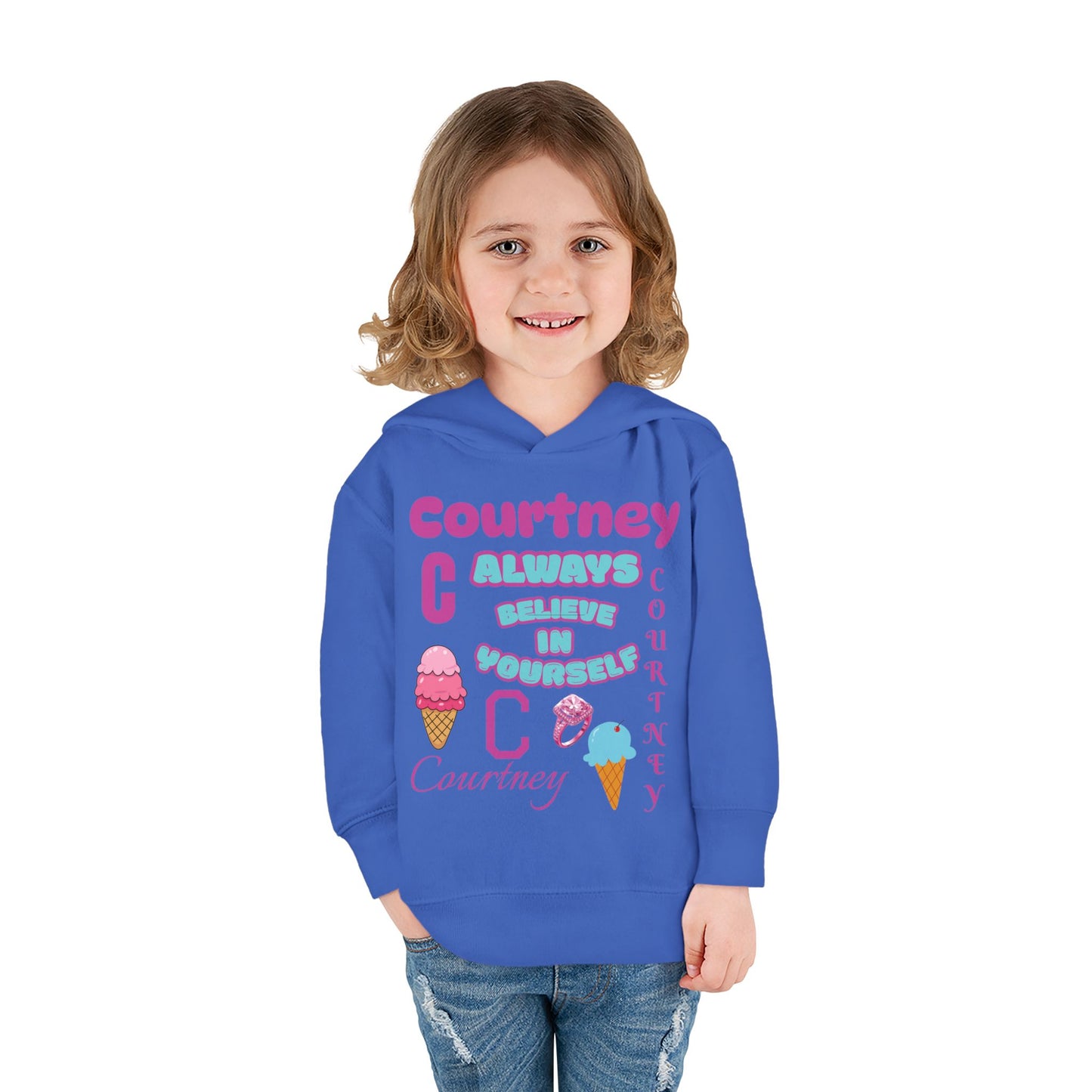 Personalized Toddler Hoodie - "Always Believe in Yourself" Cute Ice Cream Design