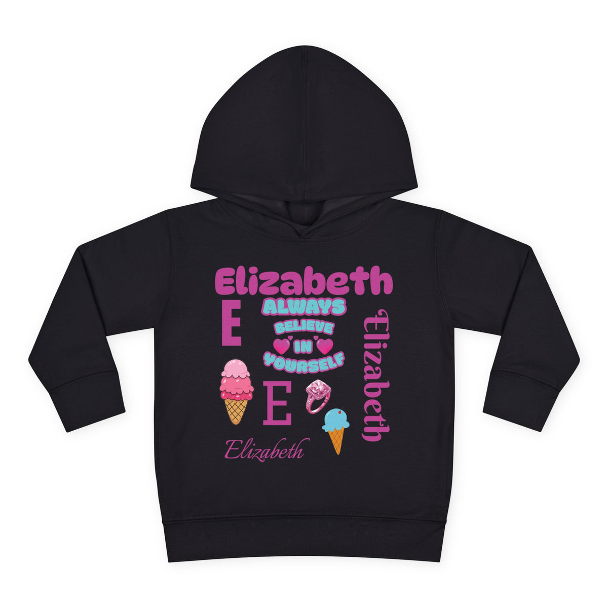 Personalized Toddler Hoodie - "Always Believe in Yourself" Cute Ice Cream Design