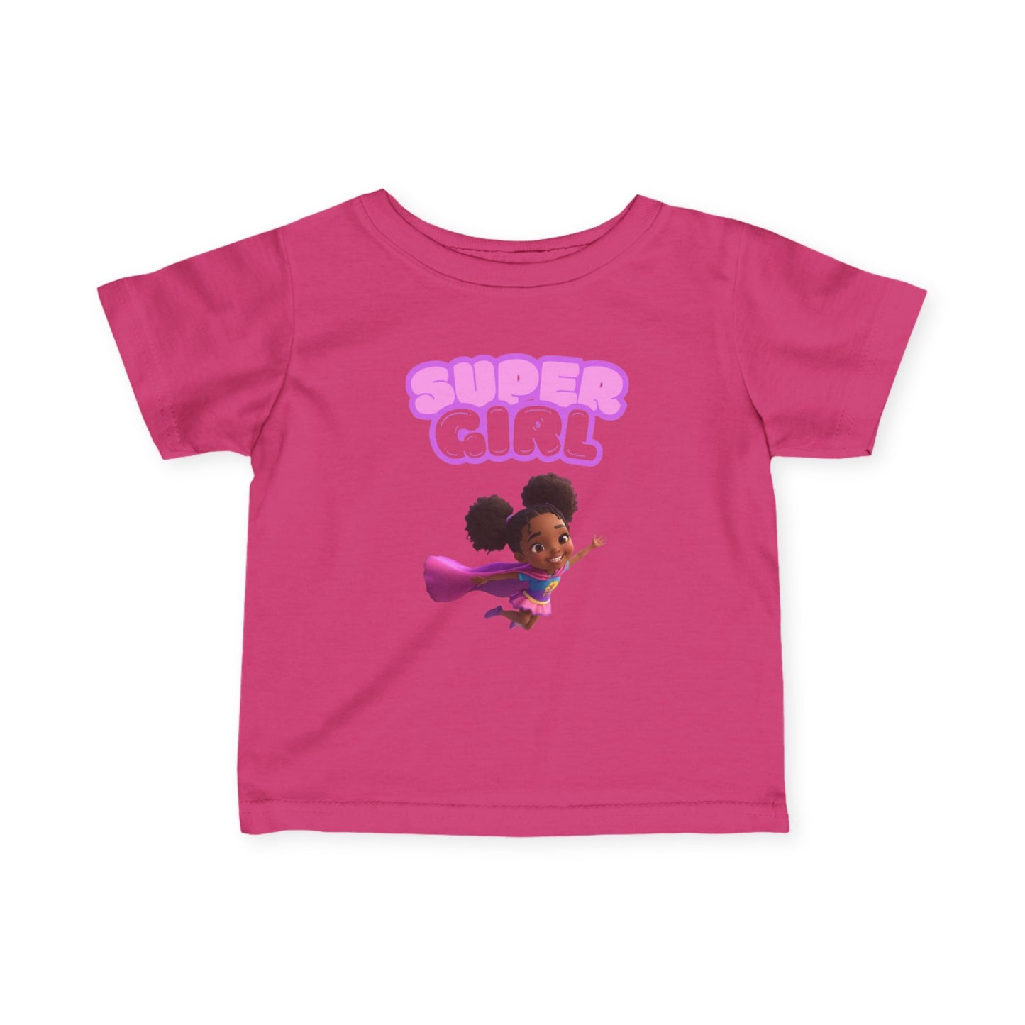 Infant Tee — "Super Girl" Flying Baby Superhero Graphic (Pink)