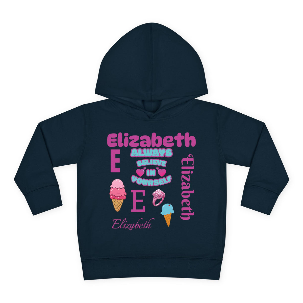 Personalized Toddler Hoodie - "Always Believe in Yourself" Cute Ice Cream Design
