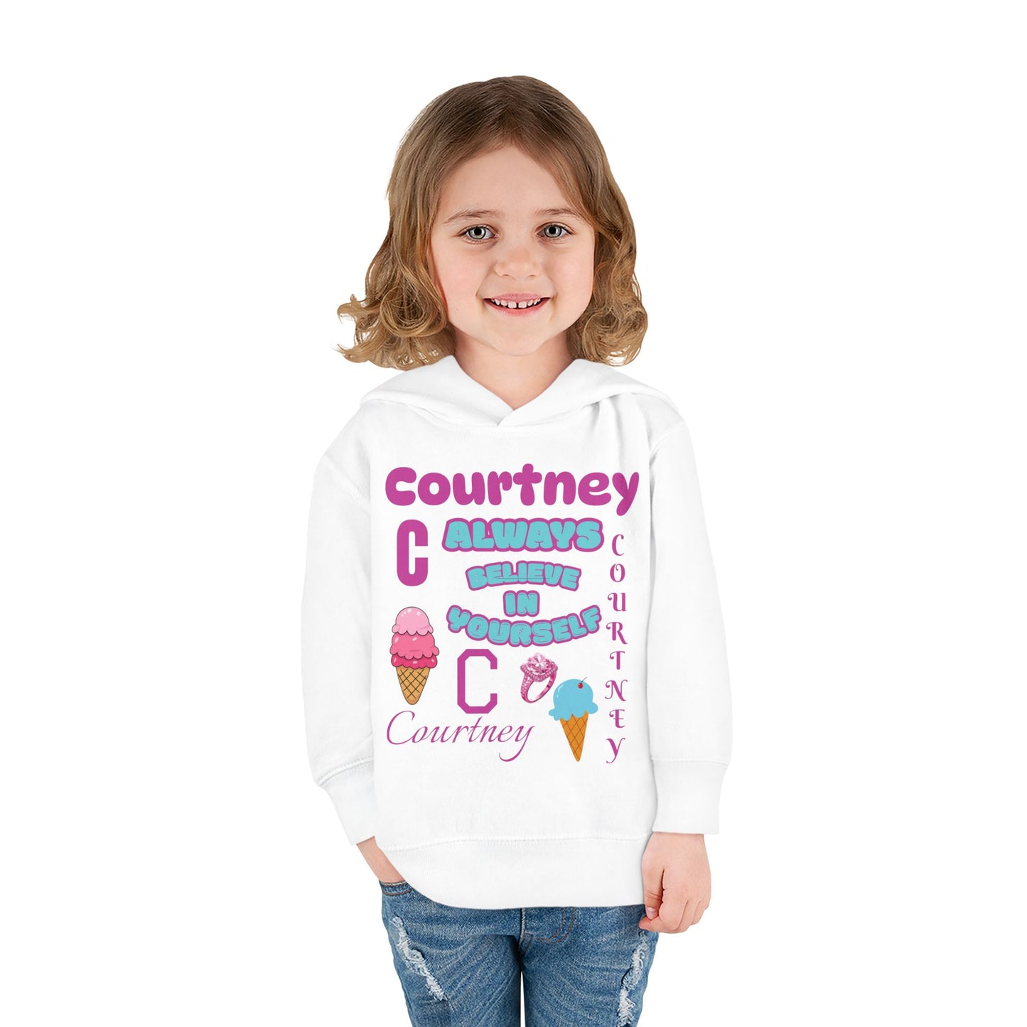 Personalized Toddler Hoodie - "Always Believe in Yourself" Cute Ice Cream Design