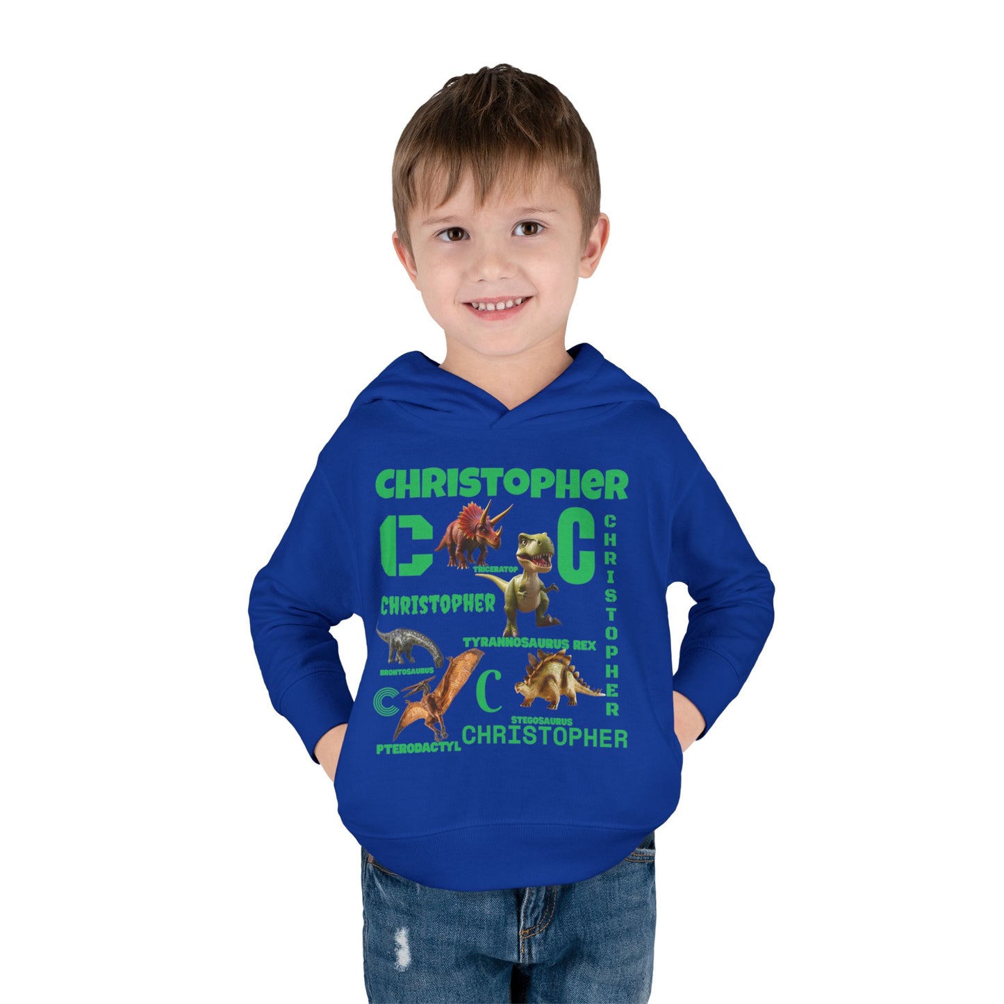 Boys Toddler Hoodie — Personalized Dino Name Collage (Custom Kids Pullover)