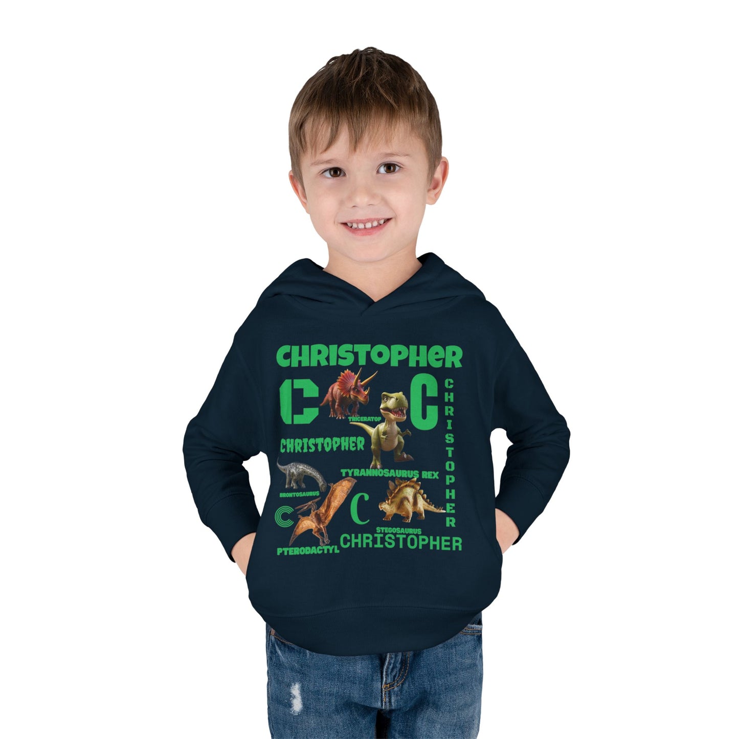 Boys Toddler Hoodie — Personalized Dino Name Collage (Custom Kids Pullover)