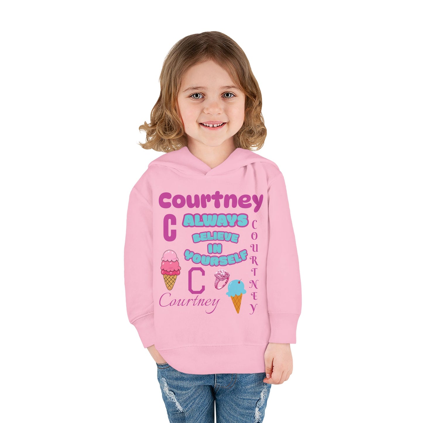 Personalized Toddler Hoodie - "Always Believe in Yourself" Cute Ice Cream Design