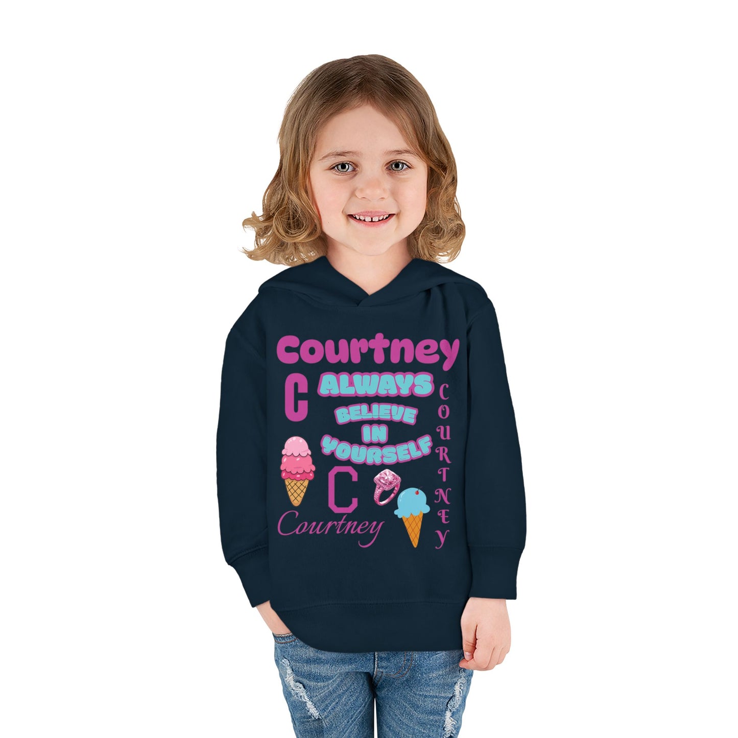 Personalized Toddler Hoodie - "Always Believe in Yourself" Cute Ice Cream Design