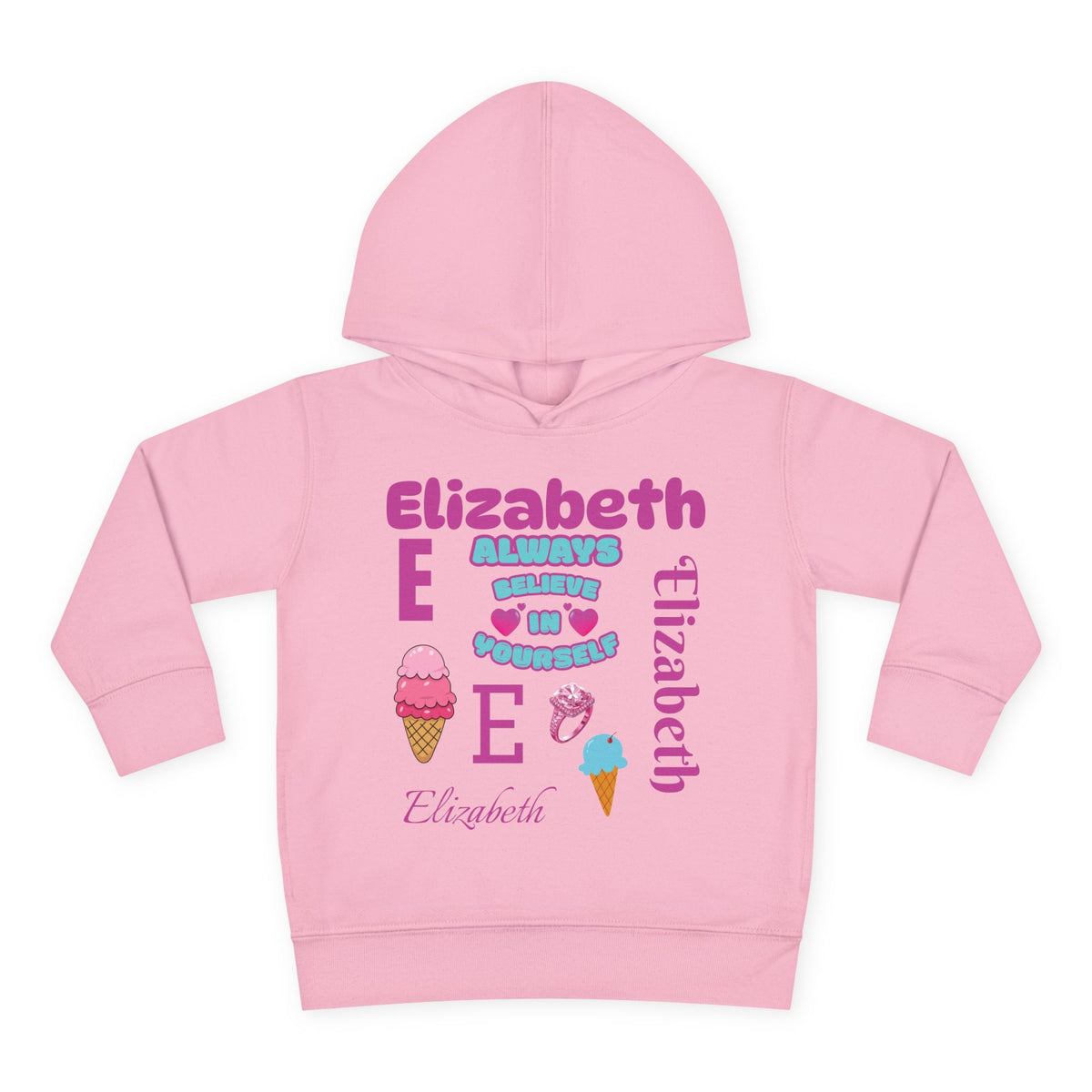 Personalized Toddler Hoodie - "Always Believe in Yourself" Cute Ice Cream Design