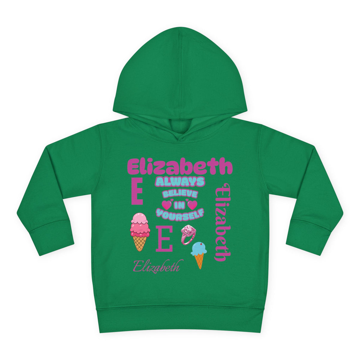 Personalized Toddler Hoodie - "Always Believe in Yourself" Cute Ice Cream Design