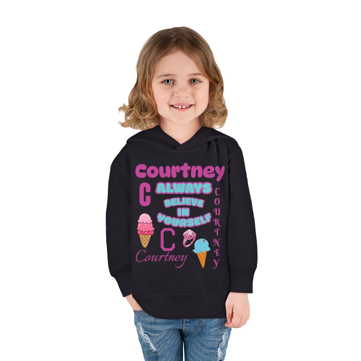 Personalized Toddler Hoodie - "Always Believe in Yourself" Cute Ice Cream Design