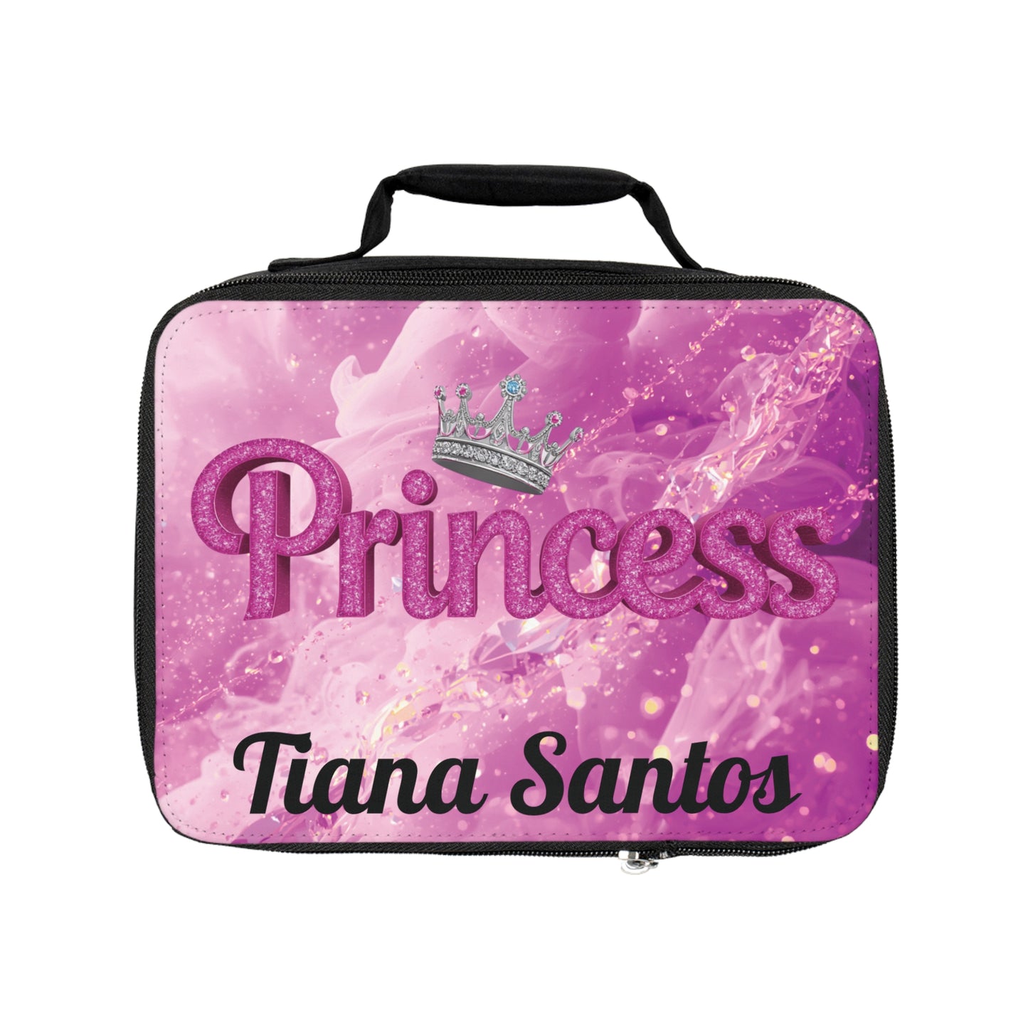 Princess Personalized Lunch Bag — Kids' Pink Crown Lunchbox with Name (Tiana Santos)