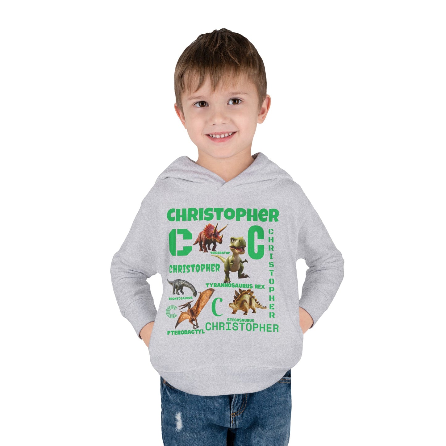 Boys Toddler Hoodie — Personalized Dino Name Collage (Custom Kids Pullover)
