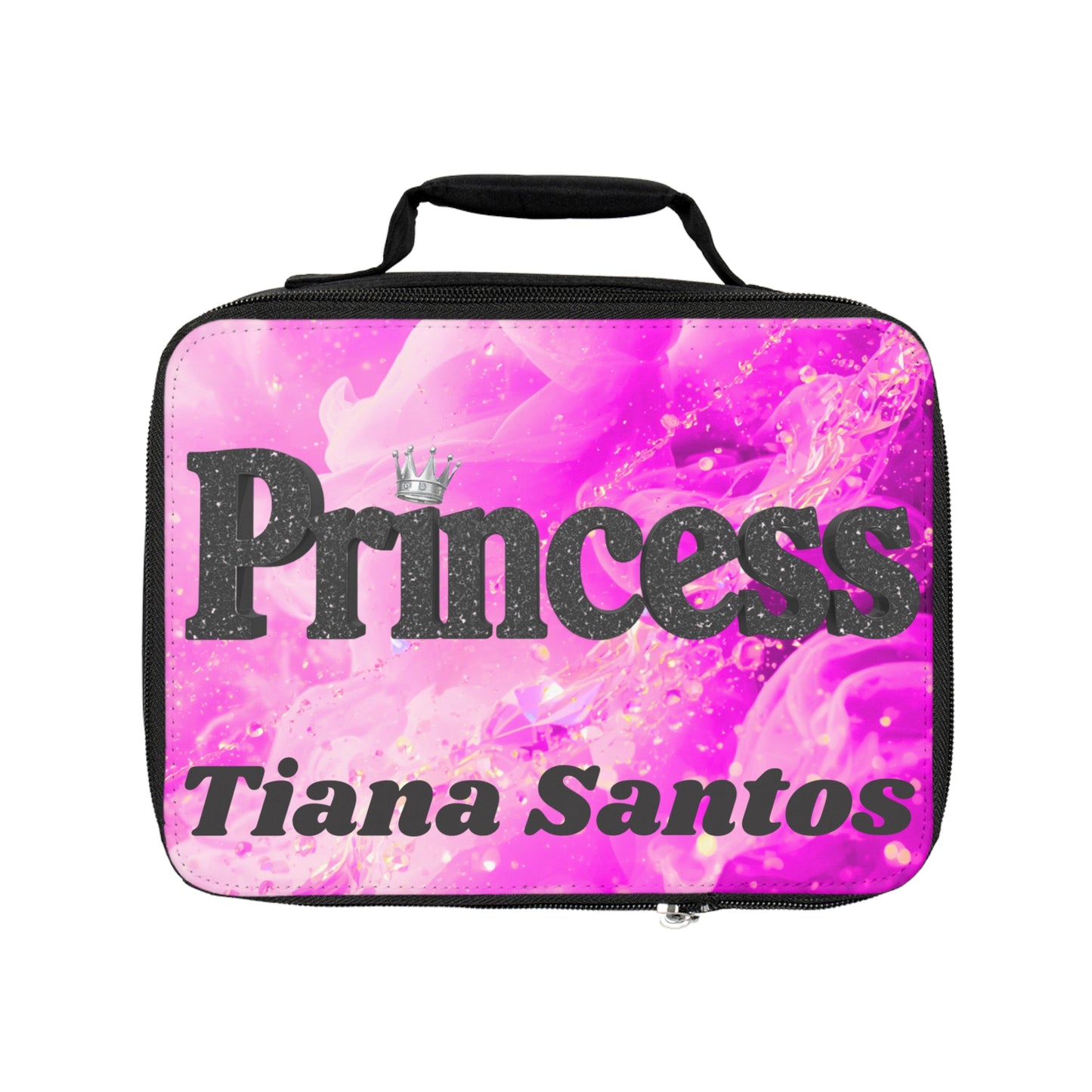 Princess Personalized Lunch Bag — Custom Name Pink Glitter Kids Lunchbox