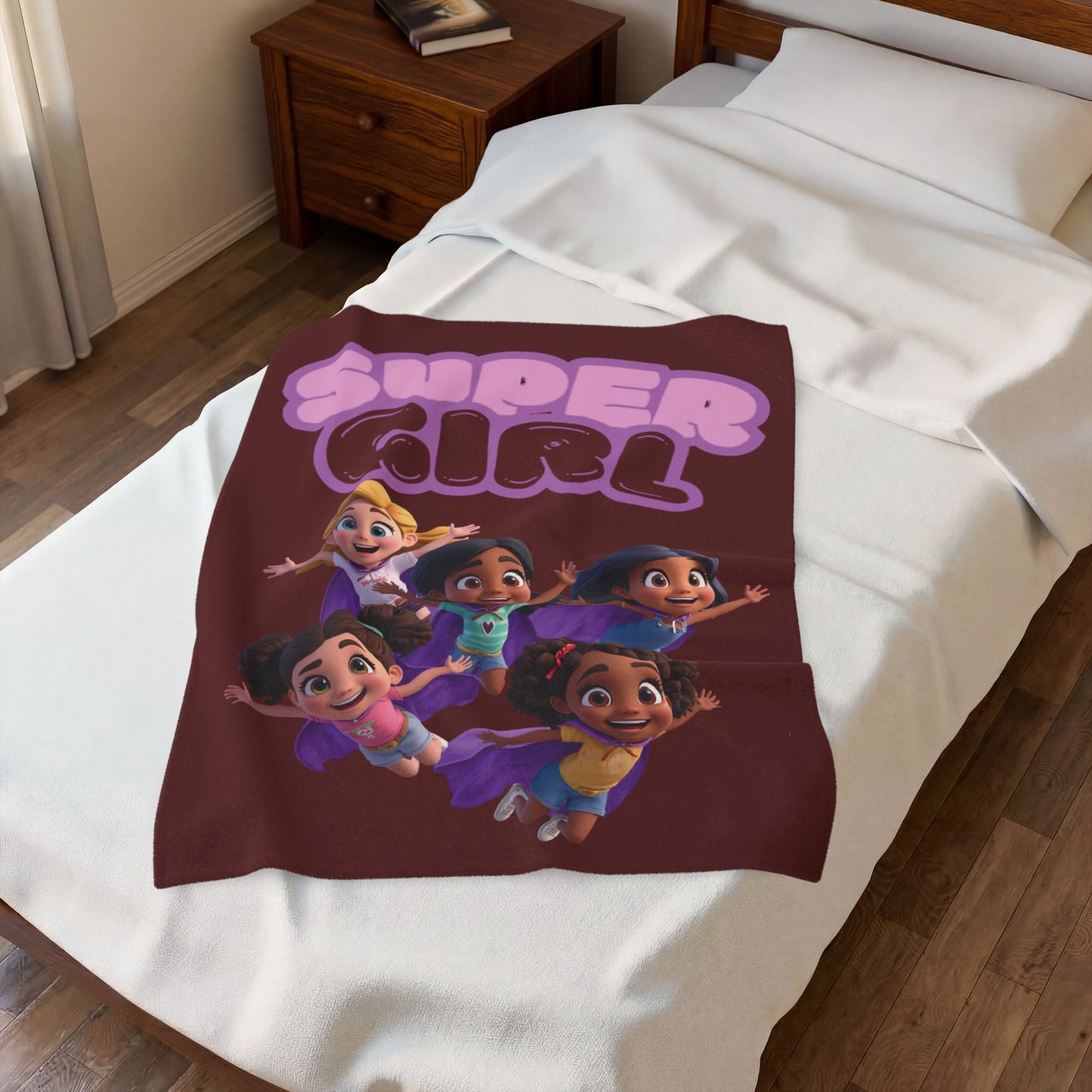 Super Girl Velveteen Plush Blanket — Kids’ Superhero Girls Throw