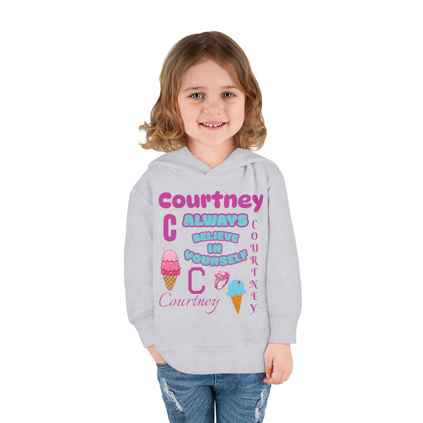 Personalized Toddler Hoodie - "Always Believe in Yourself" Cute Ice Cream Design