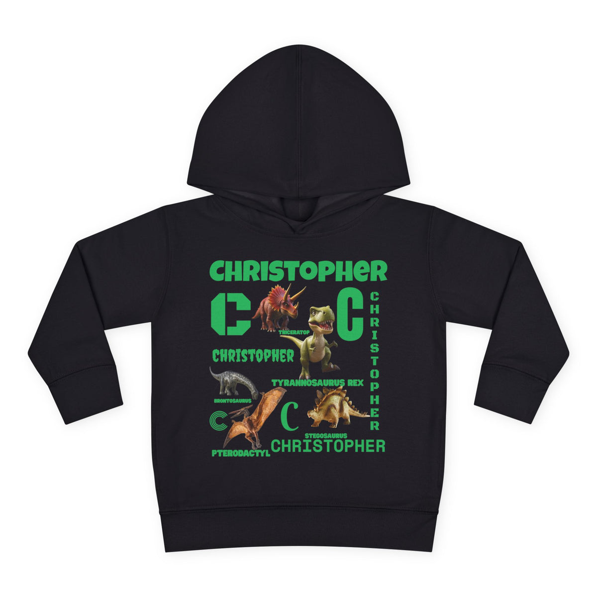 Boys Toddler Hoodie — Personalized Dino Name Collage (Custom Kids Pullover)