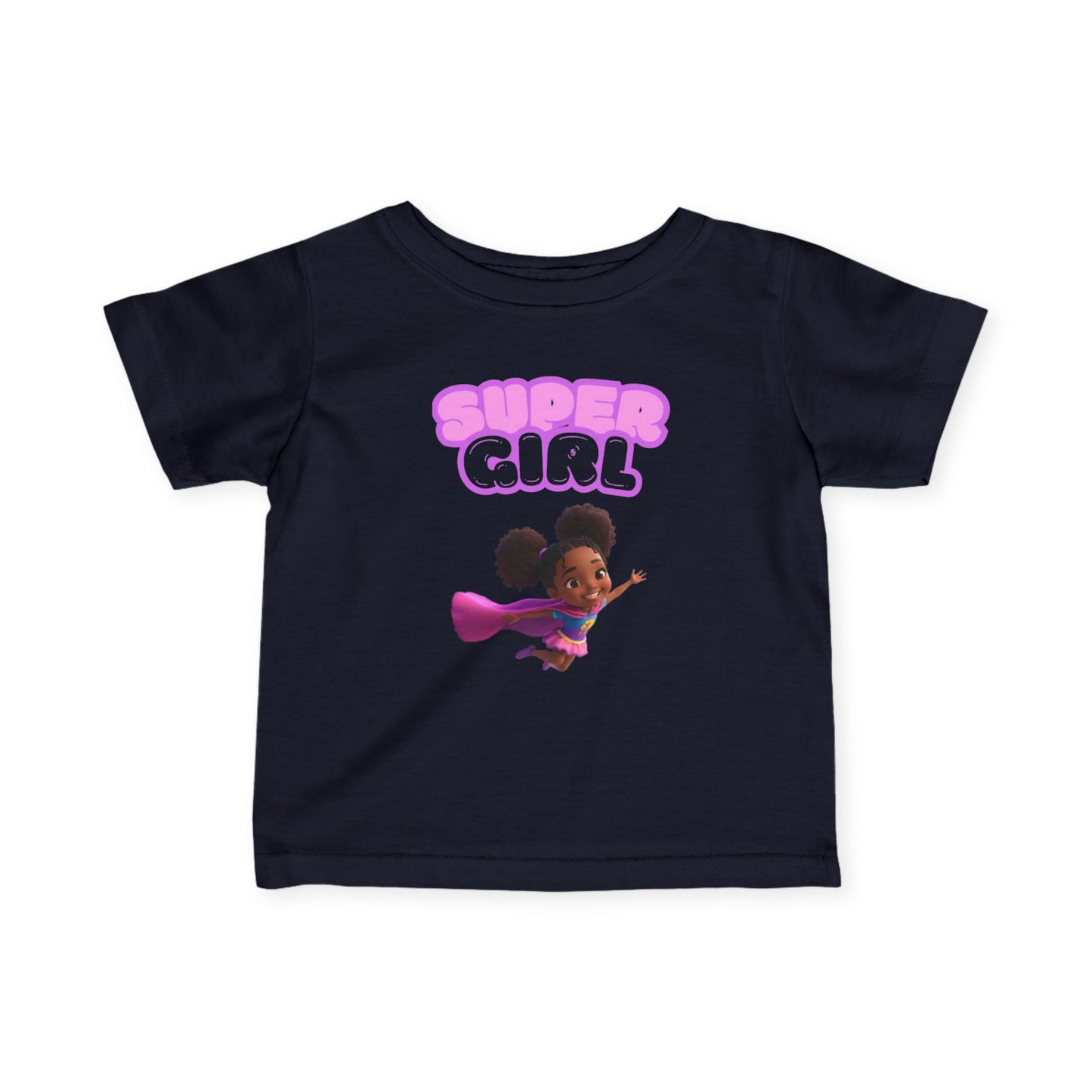 Infant Tee — "Super Girl" Flying Baby Superhero Graphic (Pink)