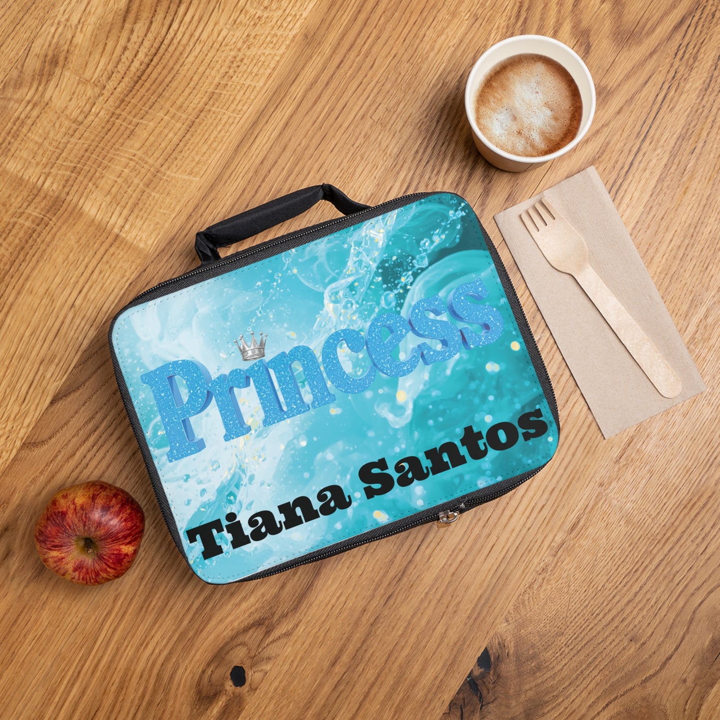 Personalized Princess Lunch Bag — Custom Name Kids Lunchbox (e.g., Tiana Santos)