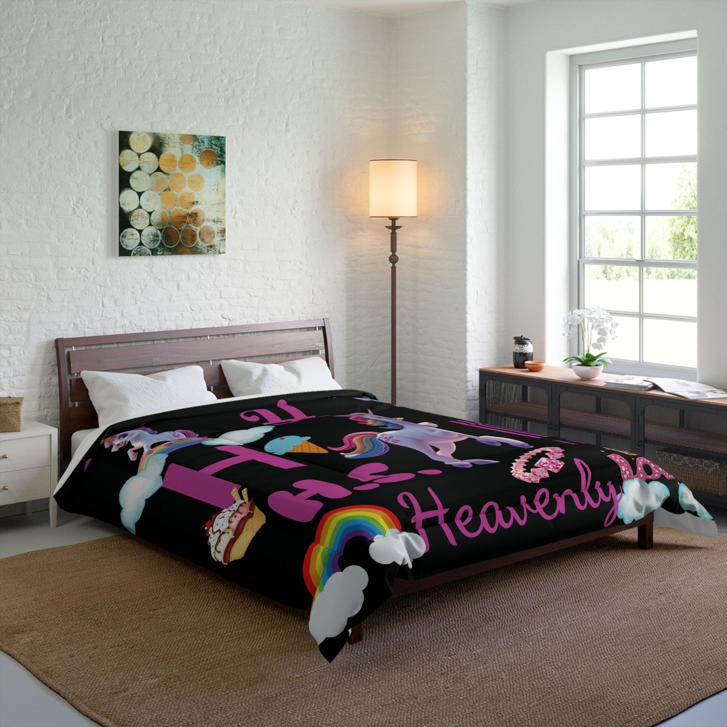 Personalized Name - Unicorn Comforter – Kids’ Rainbow & Ice Cream Bedroom Duvet