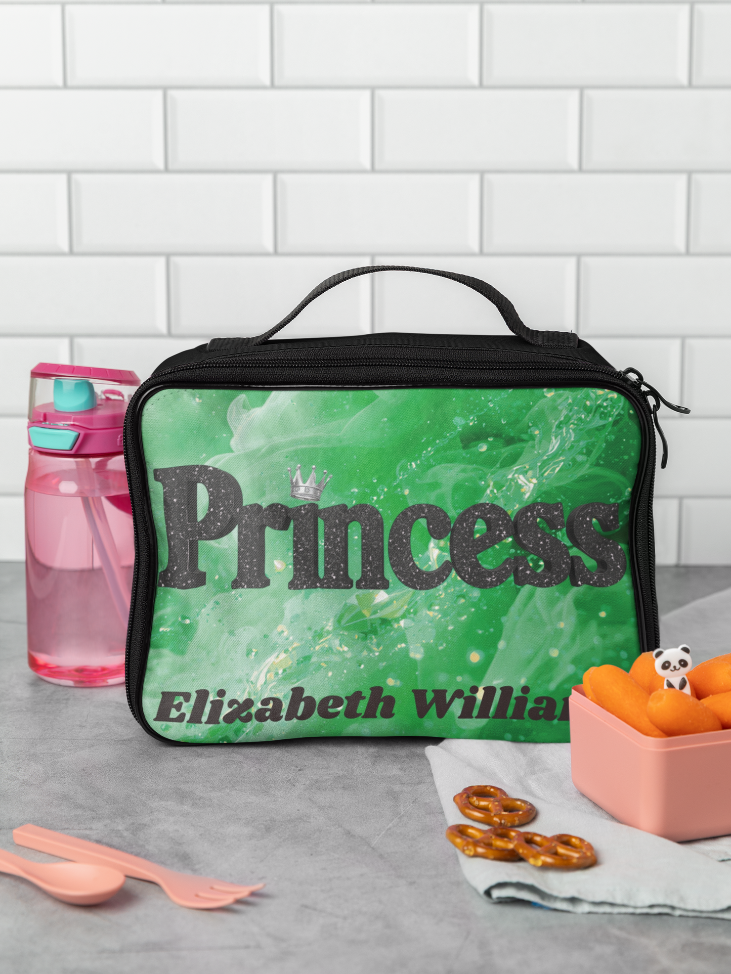 Personalized 'Princess' Lunch Bag — Custom Name Green Swirl Kids Lunchbox