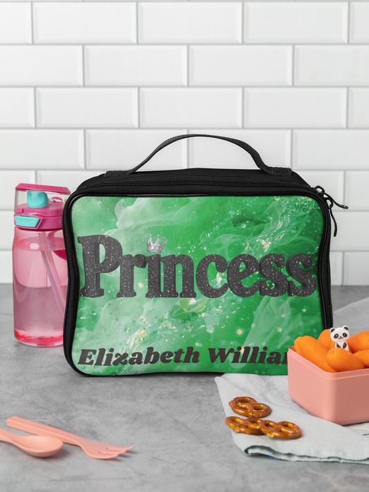 Personalized 'Princess' Lunch Bag — Custom Name Green Swirl Kids Lunchbox