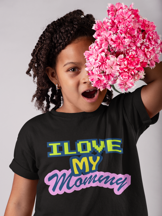 Kids T-Shirt — "I Love My Mommy" Retro Pixel Heart Design