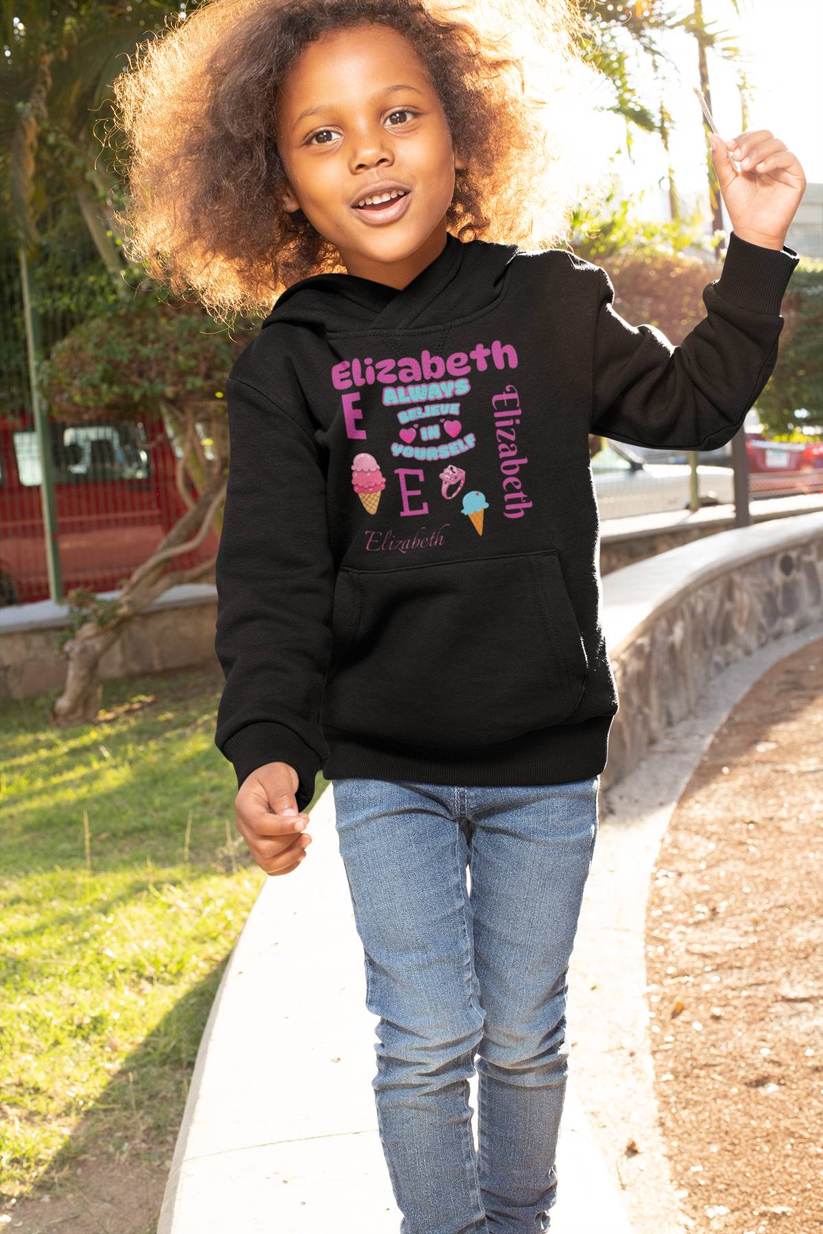 Personalized Toddler Hoodie - "Always Believe in Yourself" Cute Ice Cream Design