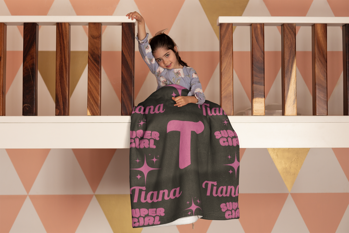 Personalized 'Tiana' Super Girl Throw Blanket — Pink Monogram Cozy Gift