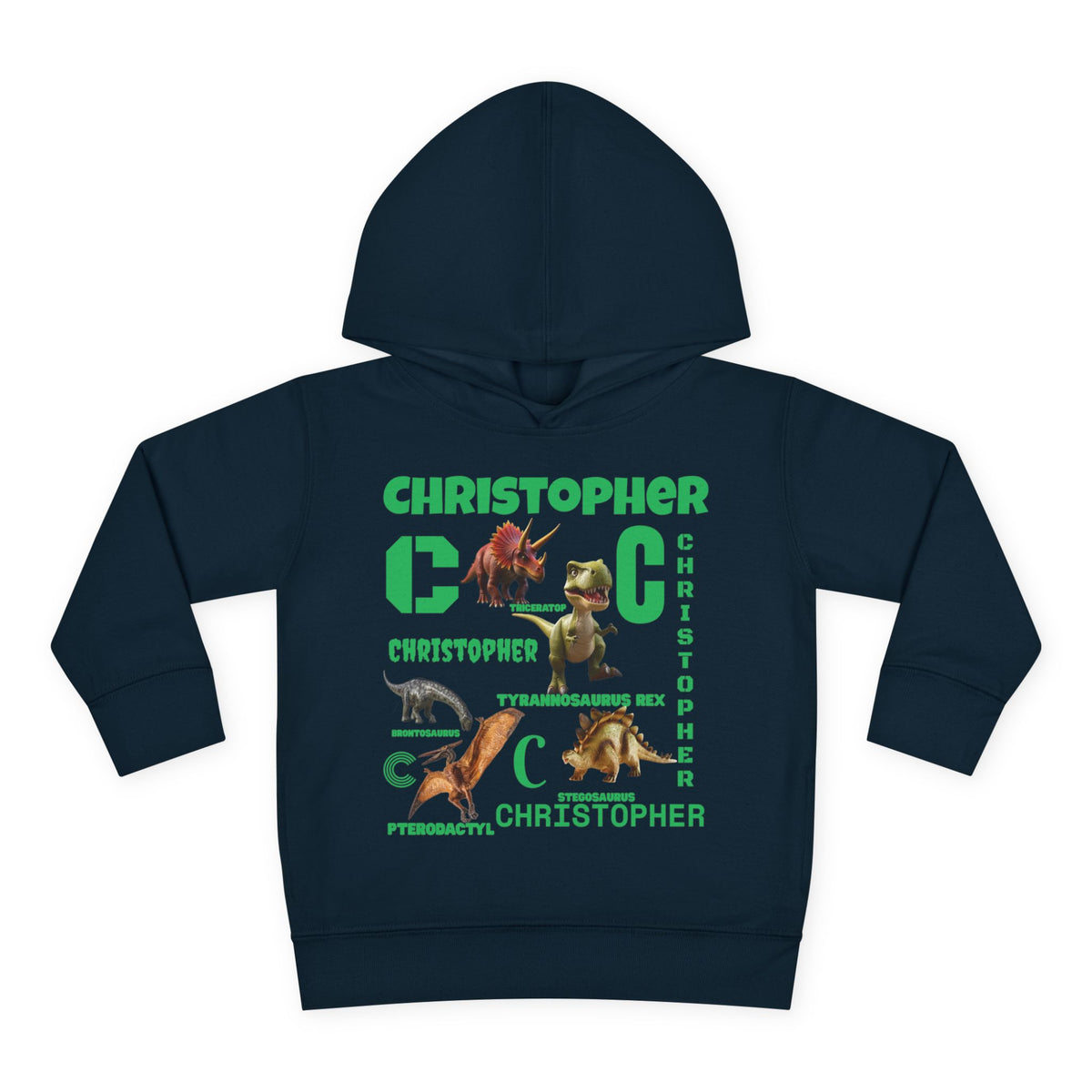Boys Toddler Hoodie — Personalized Dino Name Collage (Custom Kids Pullover)