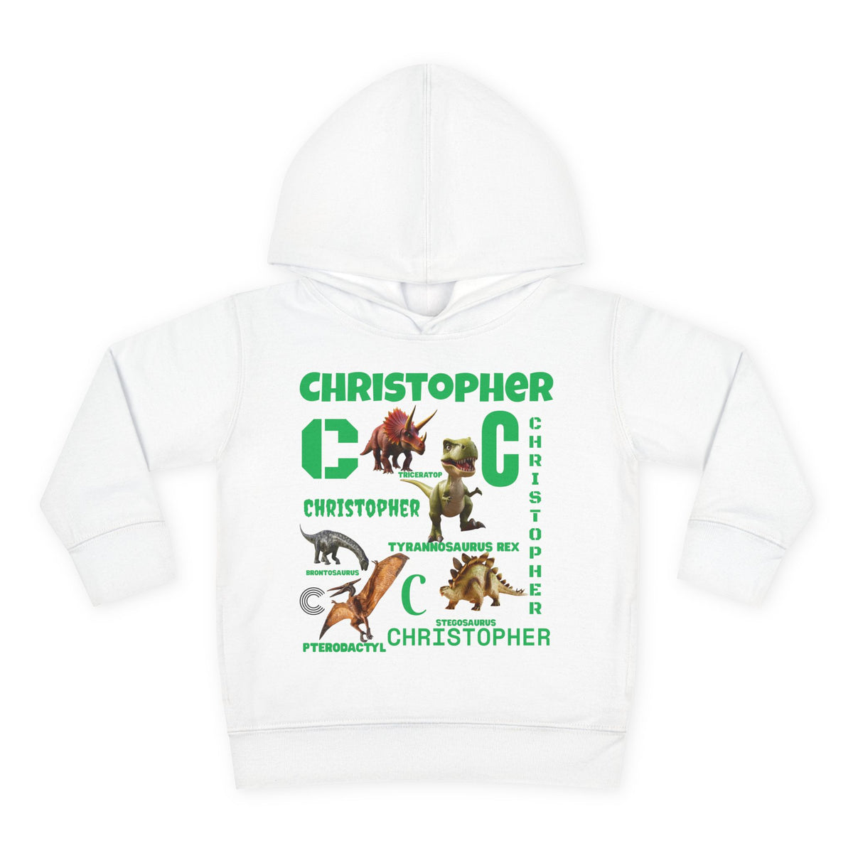 Boys Toddler Hoodie — Personalized Dino Name Collage (Custom Kids Pullover)