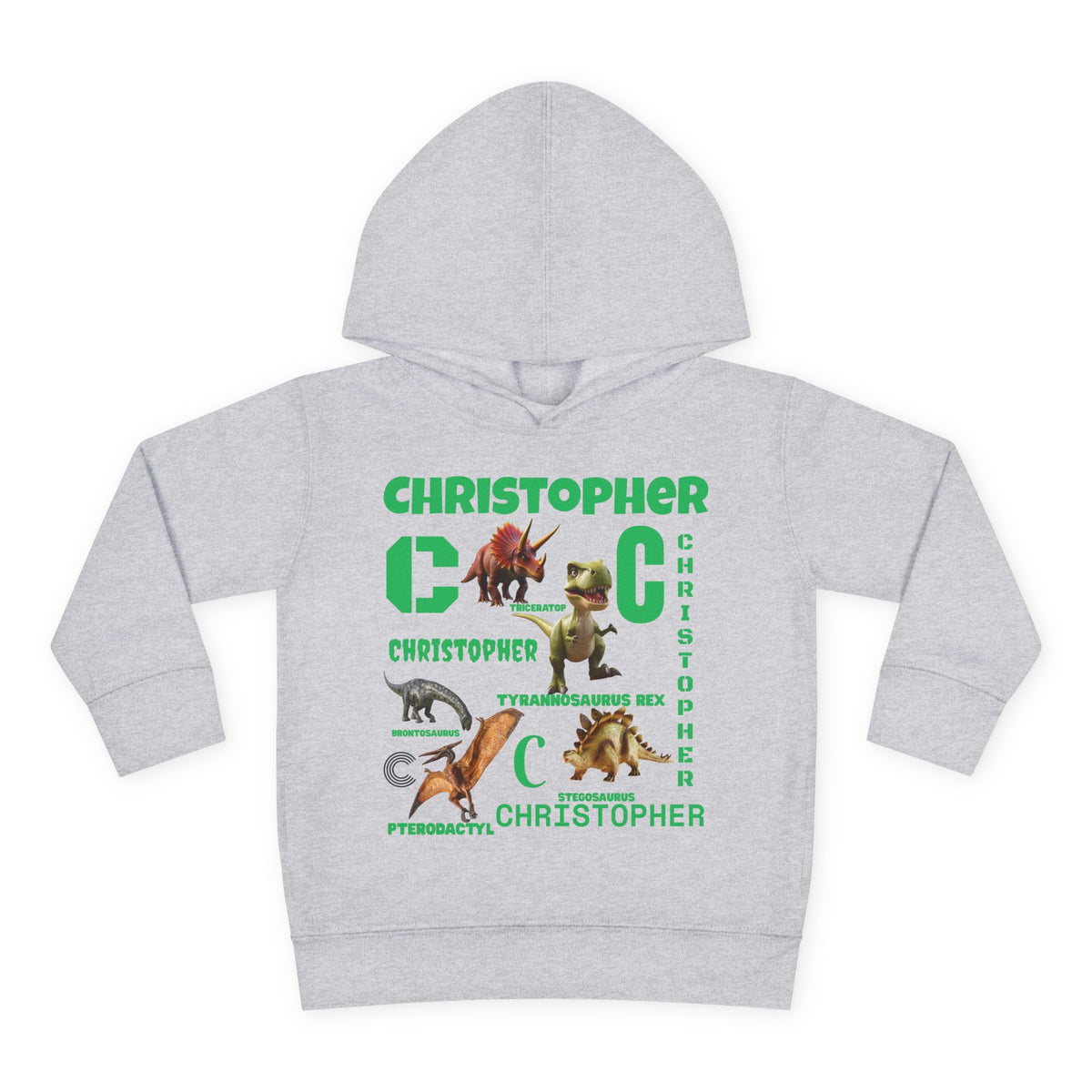 Boys Toddler Hoodie — Personalized Dino Name Collage (Custom Kids Pullover)