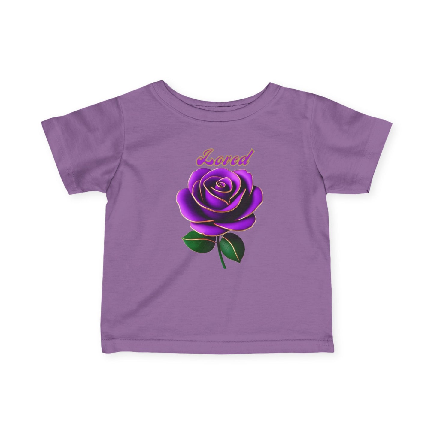 Loved Purple Rose Infant Tee — Gold-Trim Floral Baby Shirt