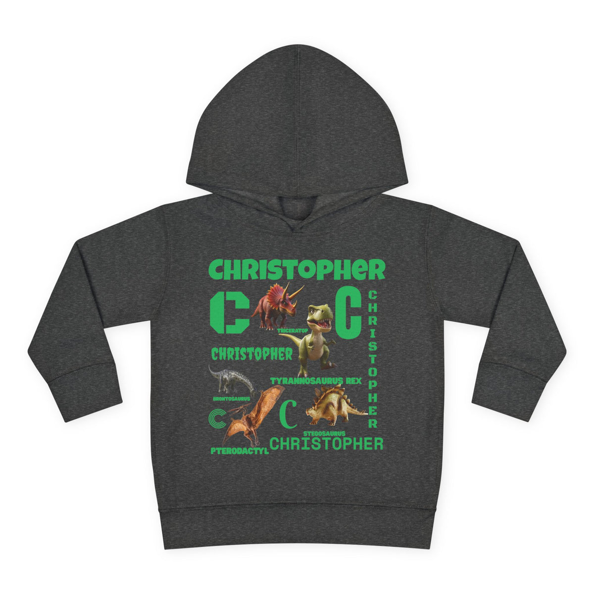 Boys Toddler Hoodie — Personalized Dino Name Collage (Custom Kids Pullover)