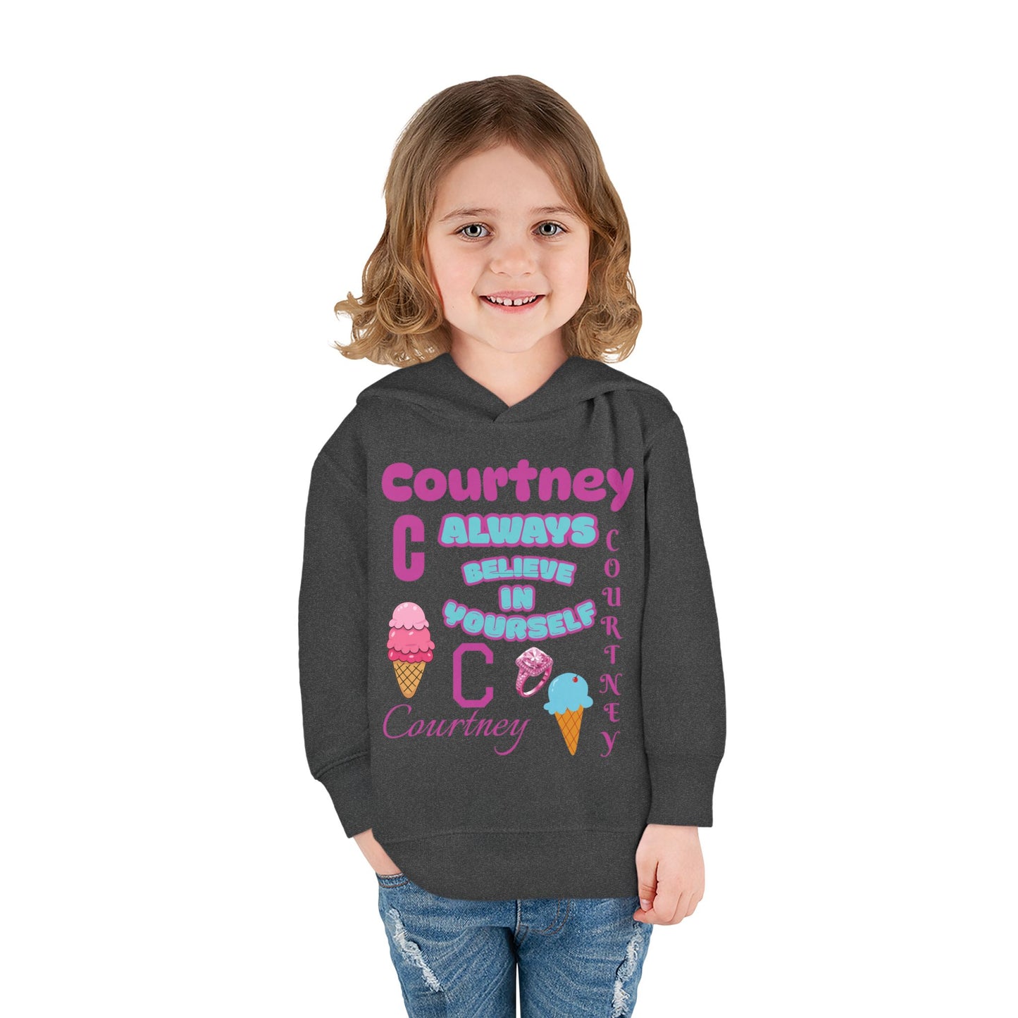 Personalized Toddler Hoodie - "Always Believe in Yourself" Cute Ice Cream Design