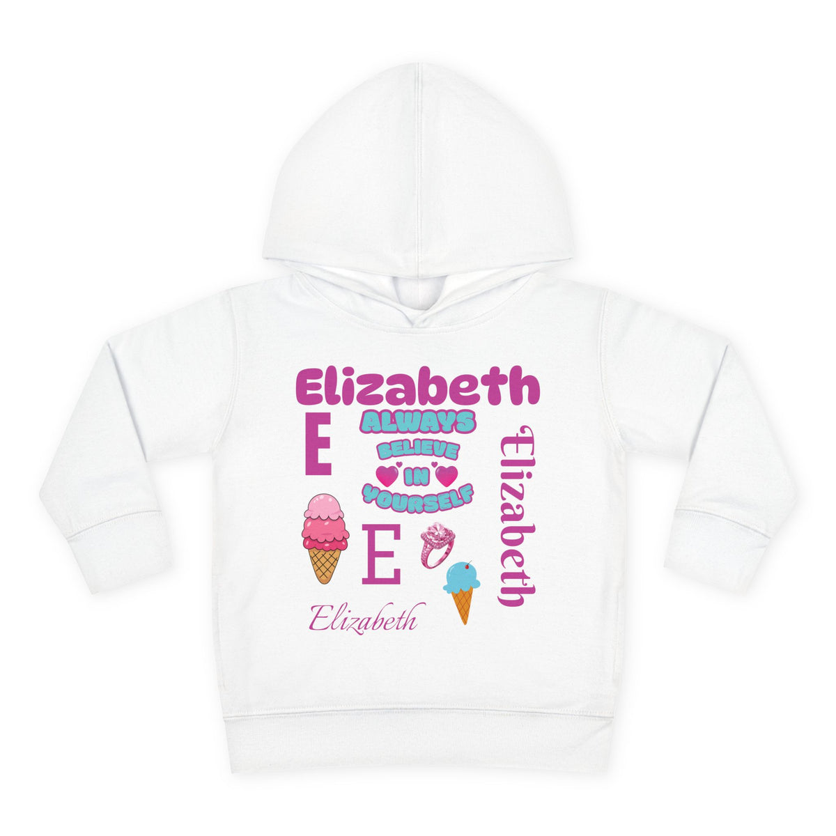 Personalized Toddler Hoodie - "Always Believe in Yourself" Cute Ice Cream Design