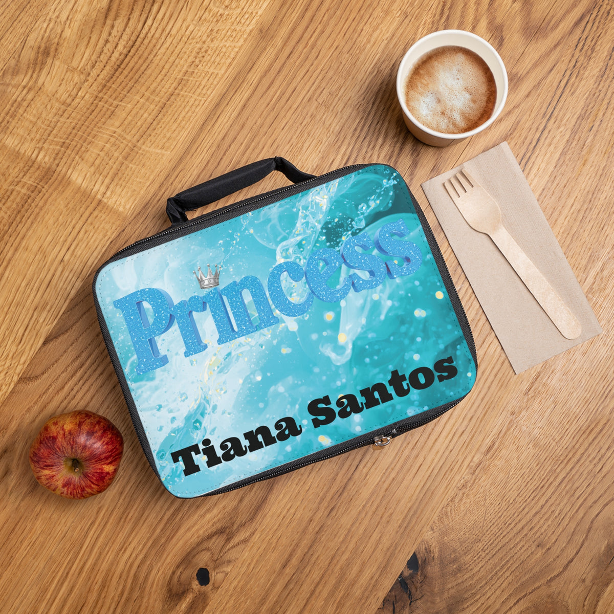 Personalized Princess Lunch Bag — Custom Name Kids Lunchbox (e.g., Tiana Santos)