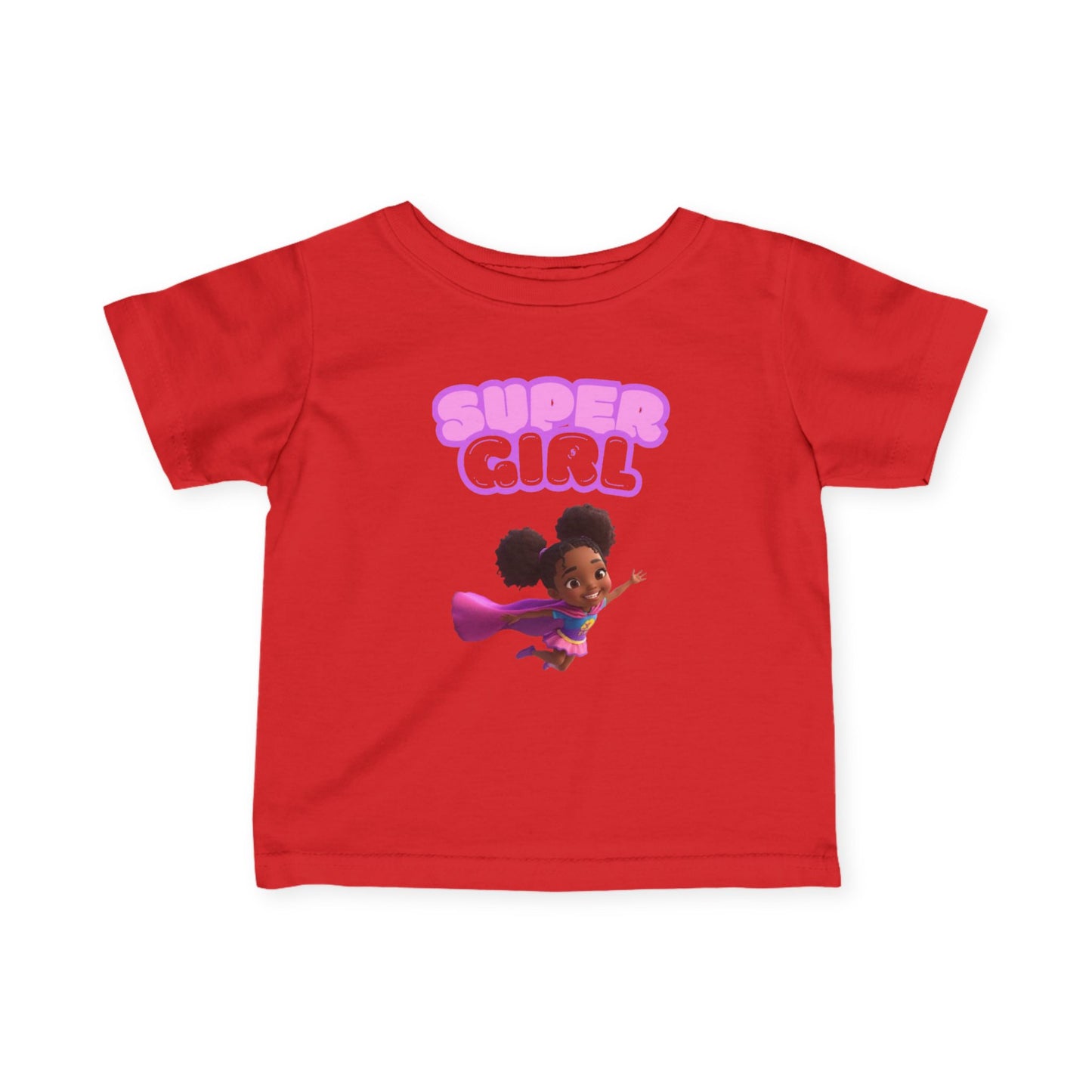 Infant Tee — "Super Girl" Flying Baby Superhero Graphic (Pink)