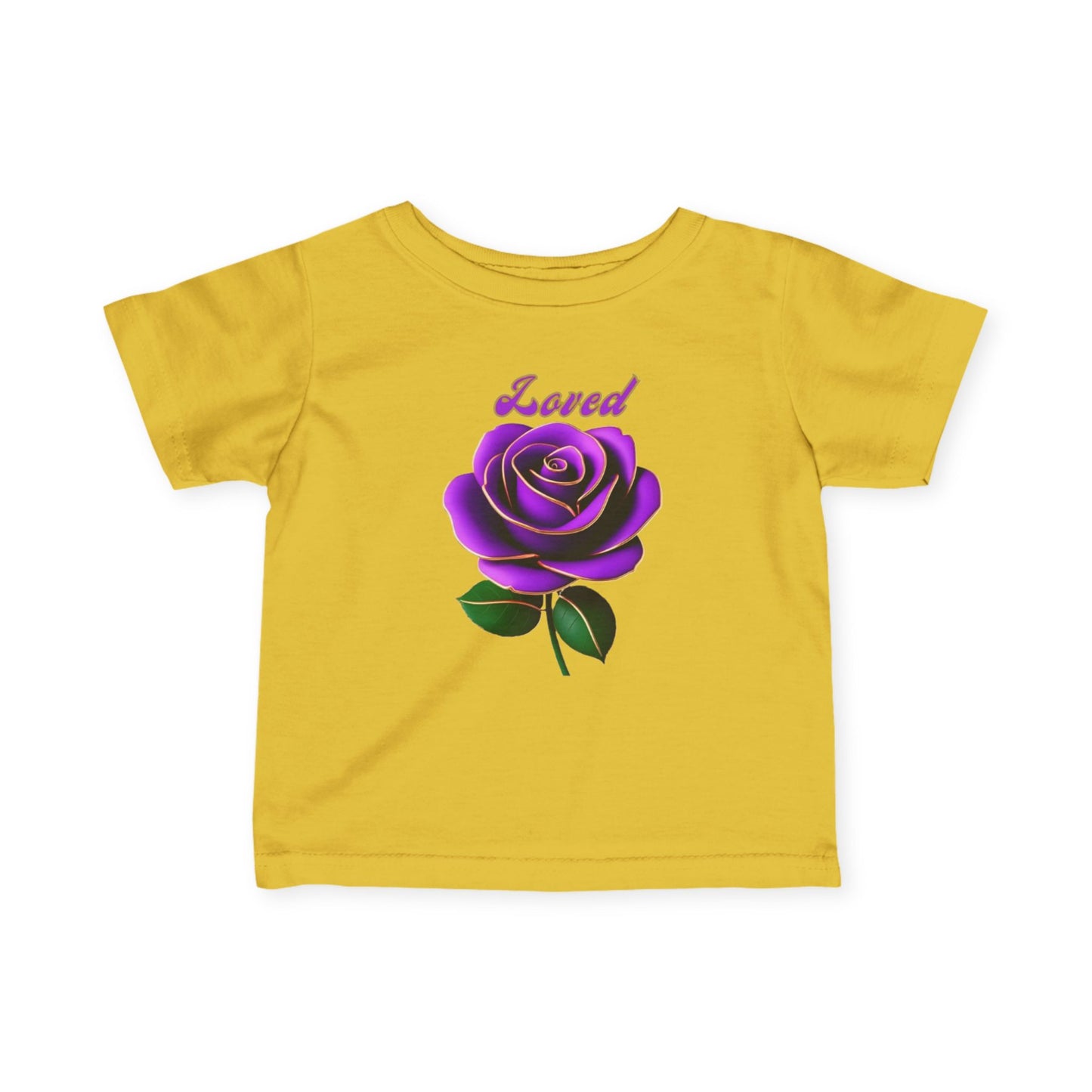 Loved Purple Rose Infant Tee — Gold-Trim Floral Baby Shirt