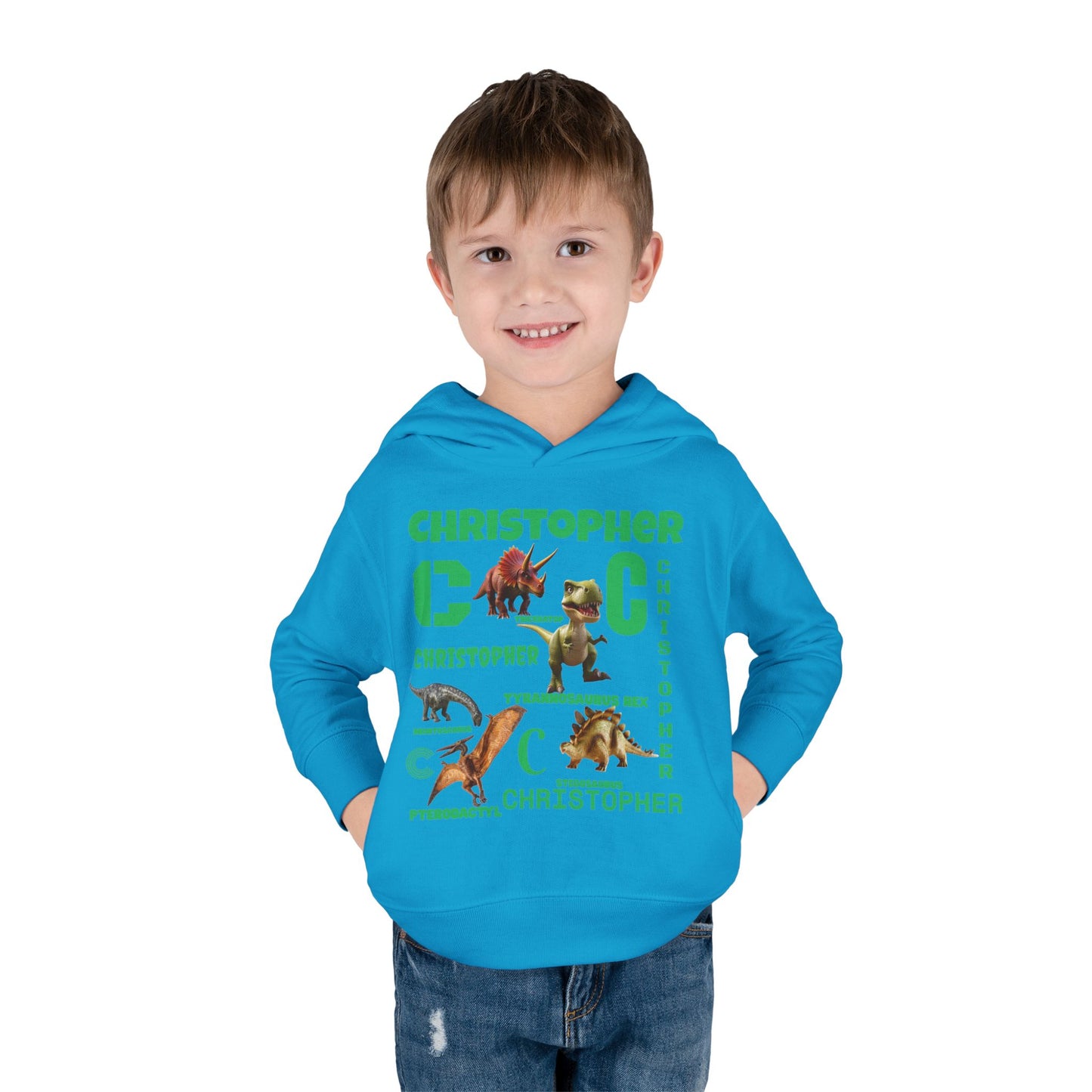 Boys Toddler Hoodie — Personalized Dino Name Collage (Custom Kids Pullover)