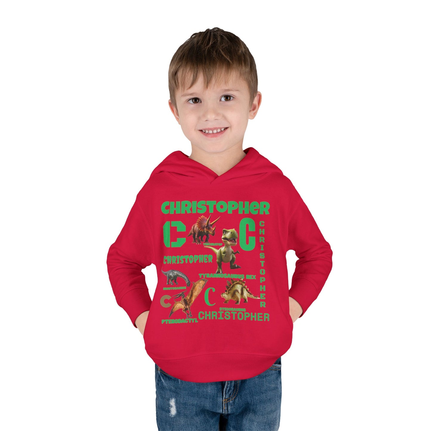 Boys Toddler Hoodie — Personalized Dino Name Collage (Custom Kids Pullover)