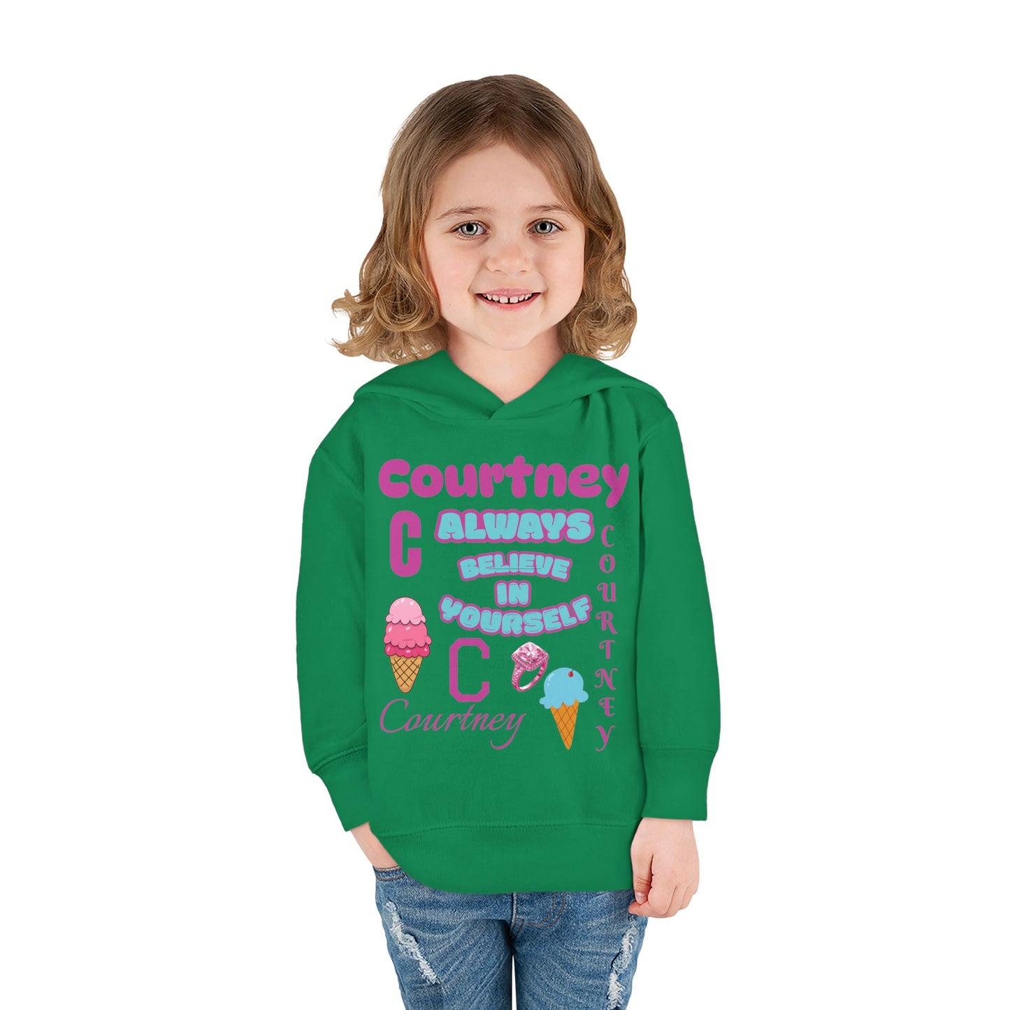 Personalized Toddler Hoodie - "Always Believe in Yourself" Cute Ice Cream Design