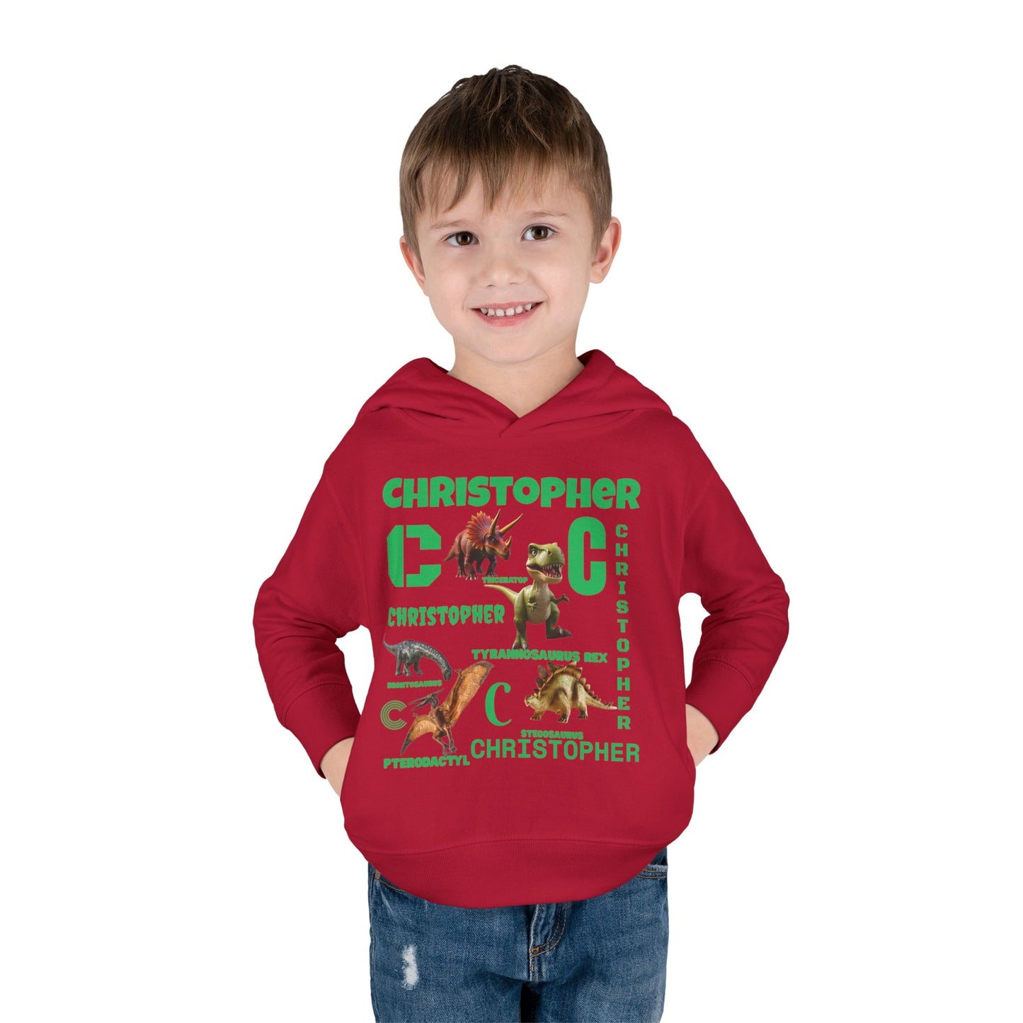 Boys Toddler Hoodie — Personalized Dino Name Collage (Custom Kids Pullover)