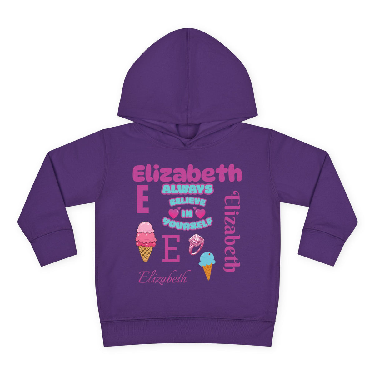 Personalized Toddler Hoodie - "Always Believe in Yourself" Cute Ice Cream Design