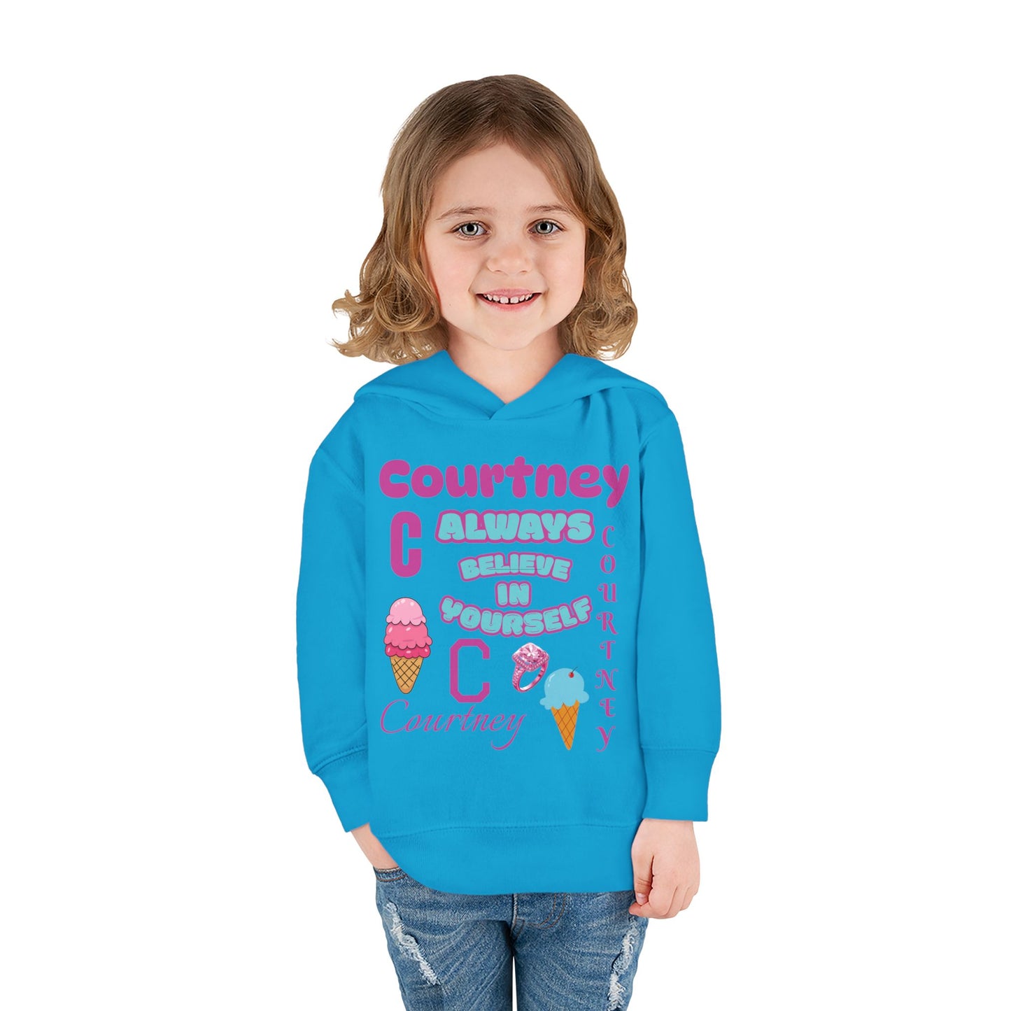 Personalized Toddler Hoodie - "Always Believe in Yourself" Cute Ice Cream Design